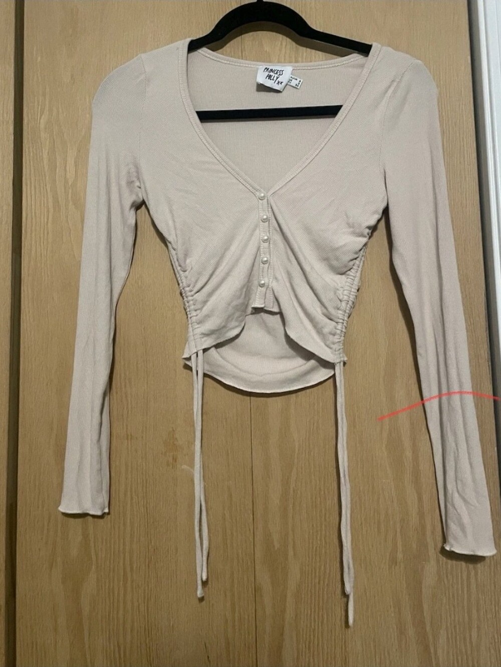 Princess Polly Beige Ruched Drawstring Long Sleeve Top XXS